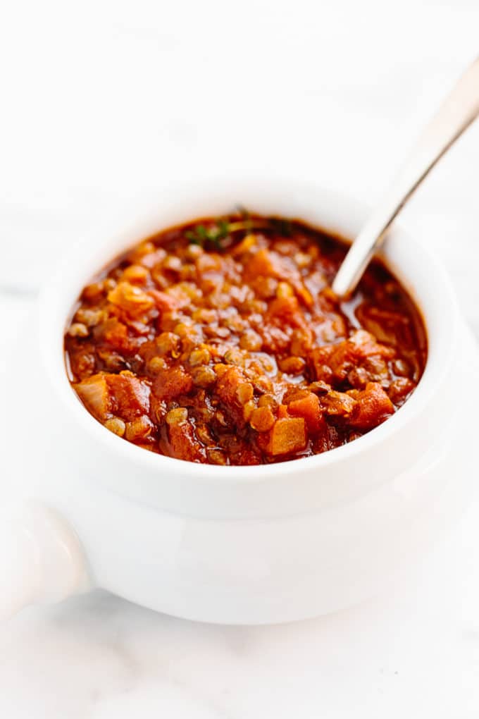 Warming Tomato and Lentil Stew | A simple protein-packed vegan stew that comes together in just 45 minutes!