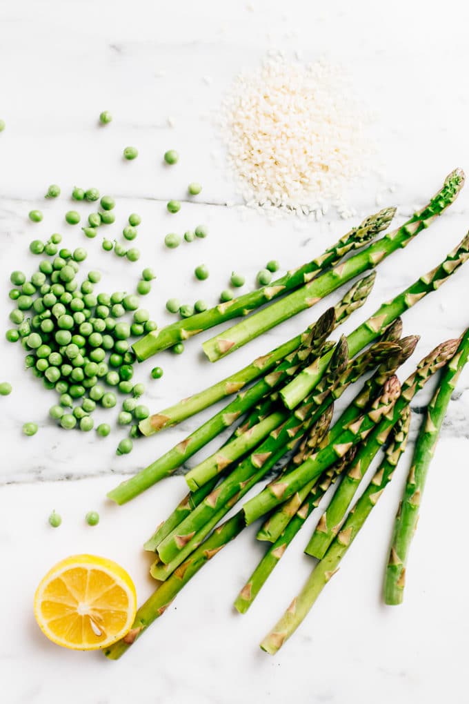 Spring Risotto with Asparagus, Peas + Roasted Garlic Cashew Cream