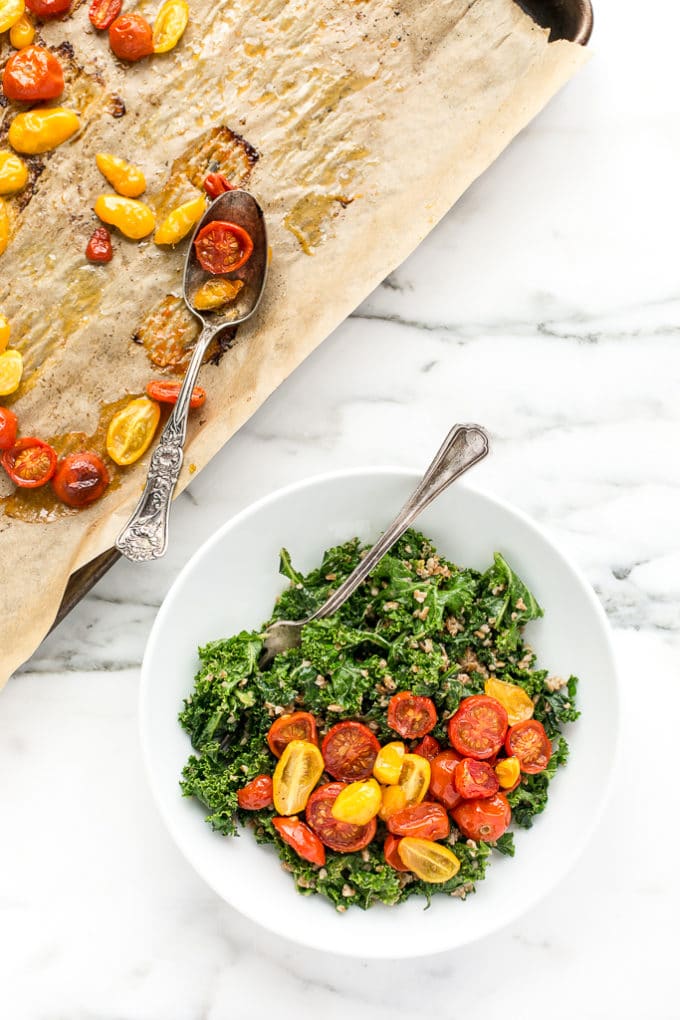 Balsamic Marinated Kale, Bulgar & Roasted Tomato Salad Blissful Basil