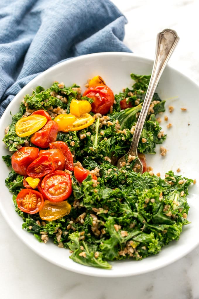 Balsamic Marinated Kale, Bulgar & Roasted Tomato Salad Blissful Basil