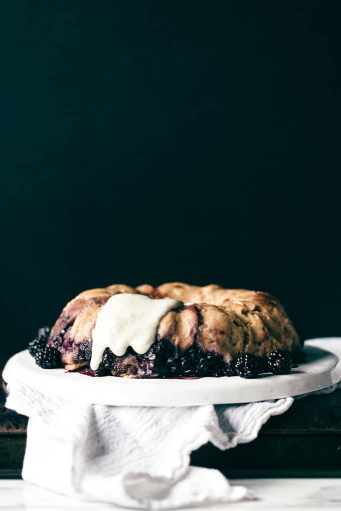 Blueberry Bread Pudding Breakfast Cake with Vanilla-Hemp Anglaise | Vegan
