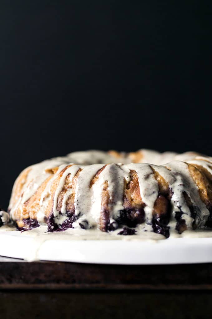 Blueberry Bread Pudding Breakfast Cake with Vanilla-Hemp Anglaise | Vegan