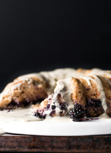 Blueberry Bread Pudding Breakfast Cake with Vanilla-Hemp Anglaise | Vegan