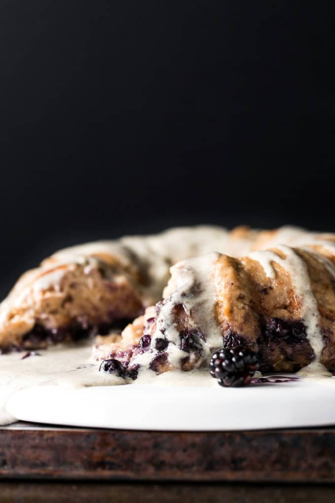 Blueberry Bread Pudding Breakfast Cake with Vanilla-Hemp Anglaise | Vegan