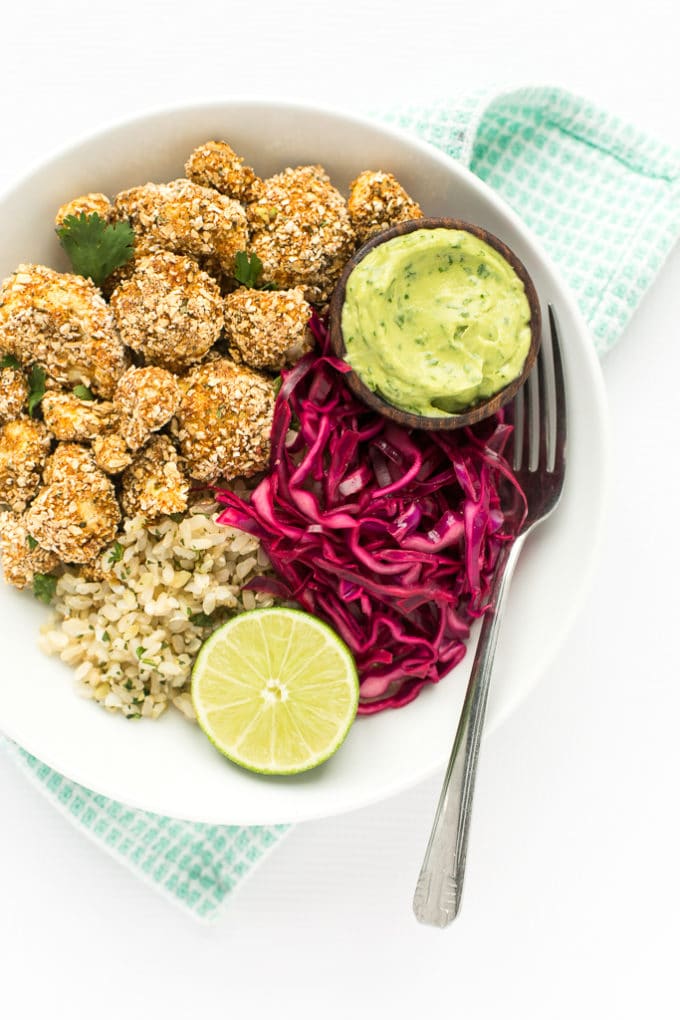 Crispy Cauliflower Power Bowls with Cilantro-Lime Brown Rice