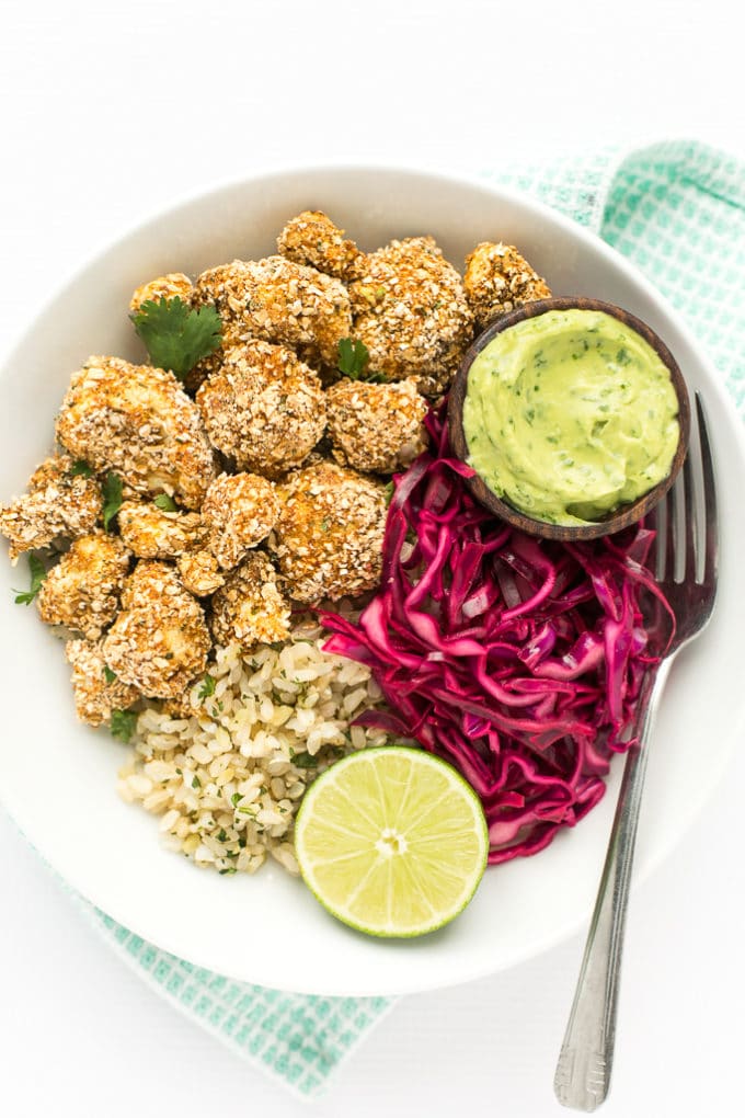 Crispy Cauliflower Power Bowls with Cilantro-Lime Brown Rice