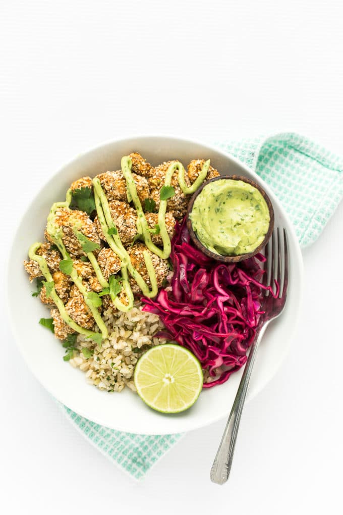 Crispy Cauliflower Power Bowls with Cilantro-Lime Rice