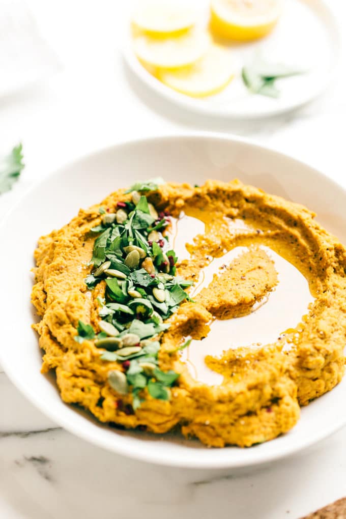Carrot, Walnut & Red Lentil Hummus | A savory, spiced, and protein-packed snack!