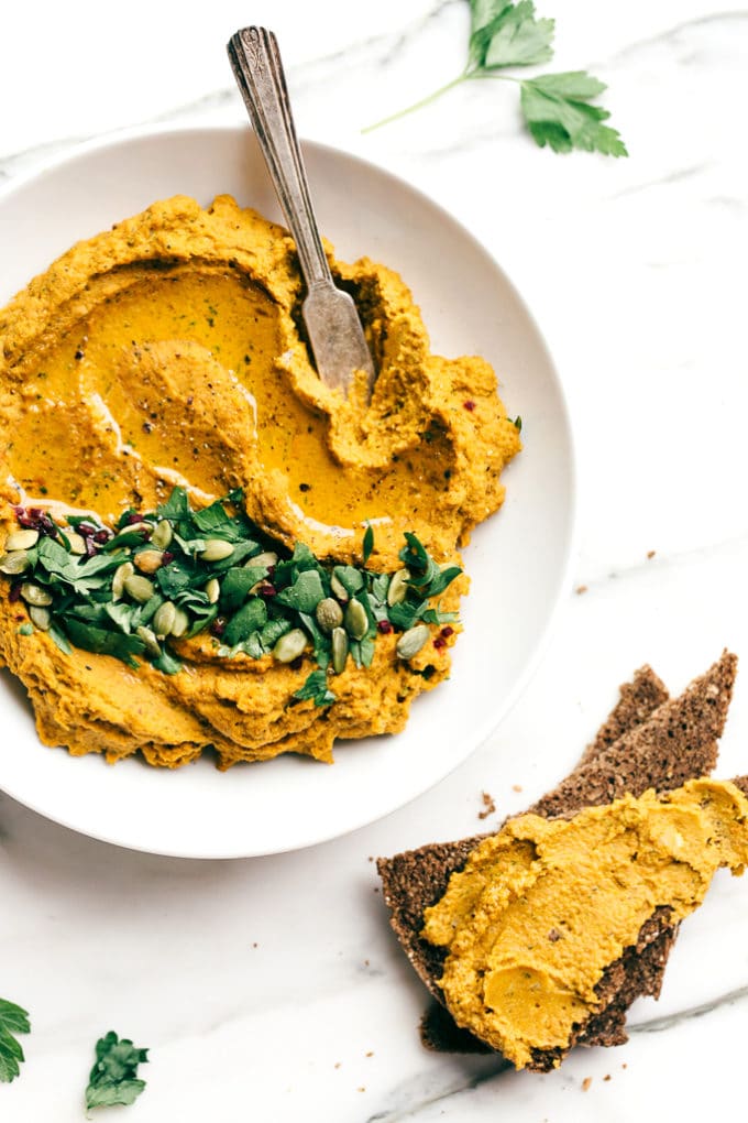 Carrot, Walnut & Red Lentil Hummus | A savory, spiced, and protein-packed snack!