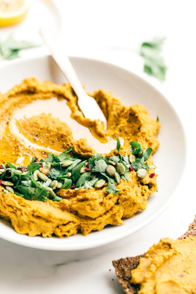 Carrot, Walnut & Red Lentil Hummus | A savory, spiced, and protein-packed snack!