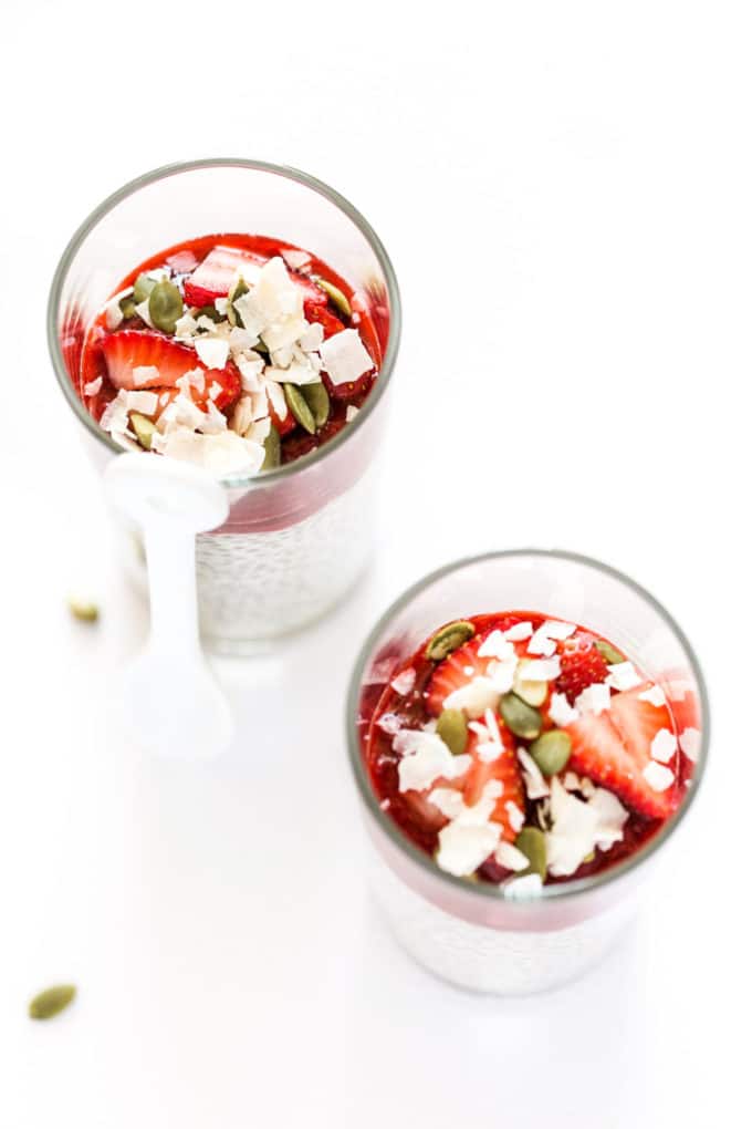 Coconut Yogurt Chia Seed Pudding Parfaits with Strawberry Jam | Vegan