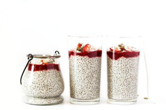 Coconut Yogurt Chia Seed Pudding Parfaits with Strawberry Jam | Vegan