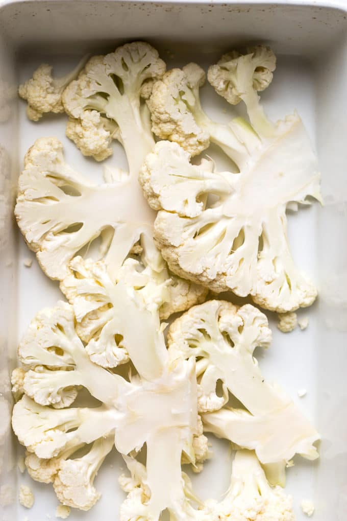 Roasted Lemon Caper Cauliflower Steaks with Creamy Horseradish Sauce