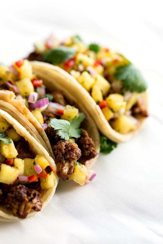 BBQ Cauliflower Tacos with Pineapple Salsa | Vegan, Gluten-Free