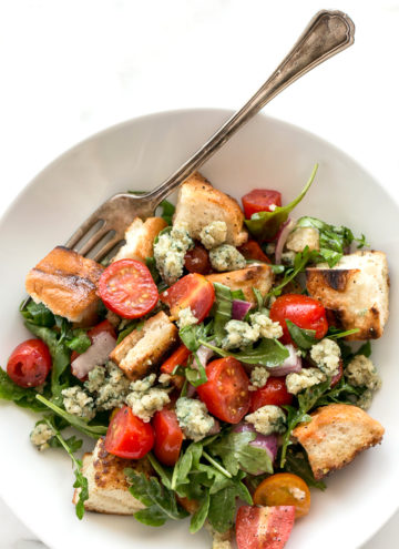 Cherry Tomato Panzanella Salad with Hemp Seed Blue Cheese | Vegan