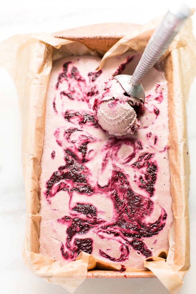 Strawberry Ice Cream with Berry Swirl | Vegan, No-Churn