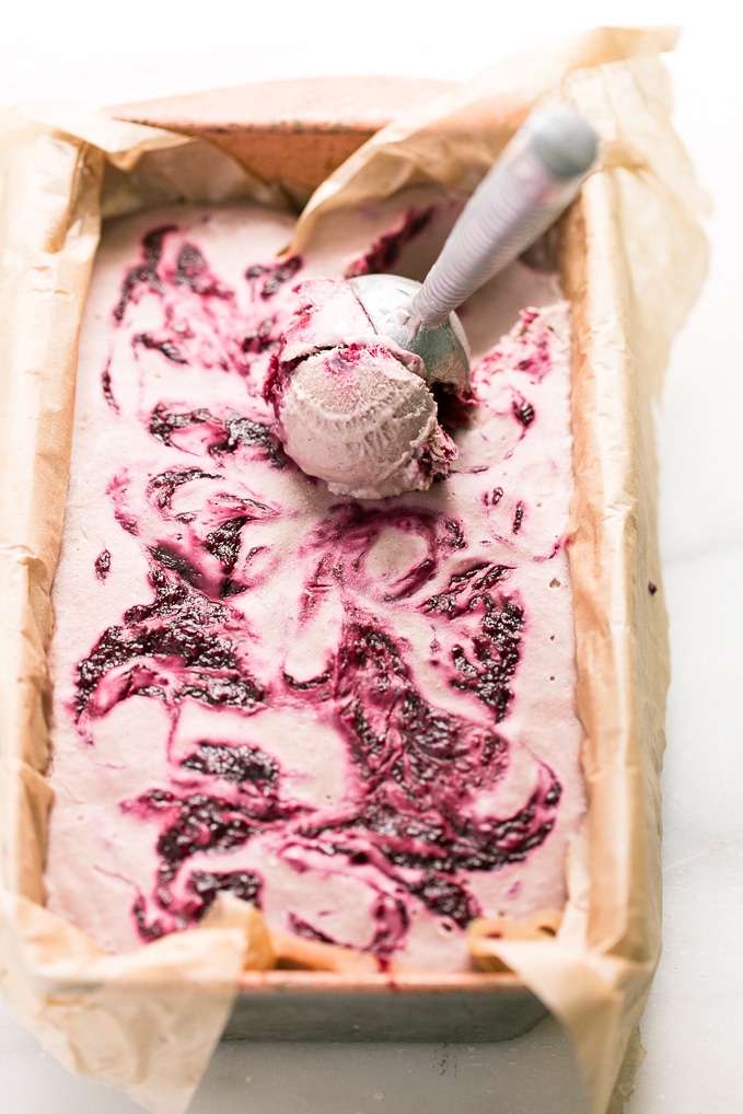 Strawberry Ice Cream with Berry Swirl | Vegan, No-Churn