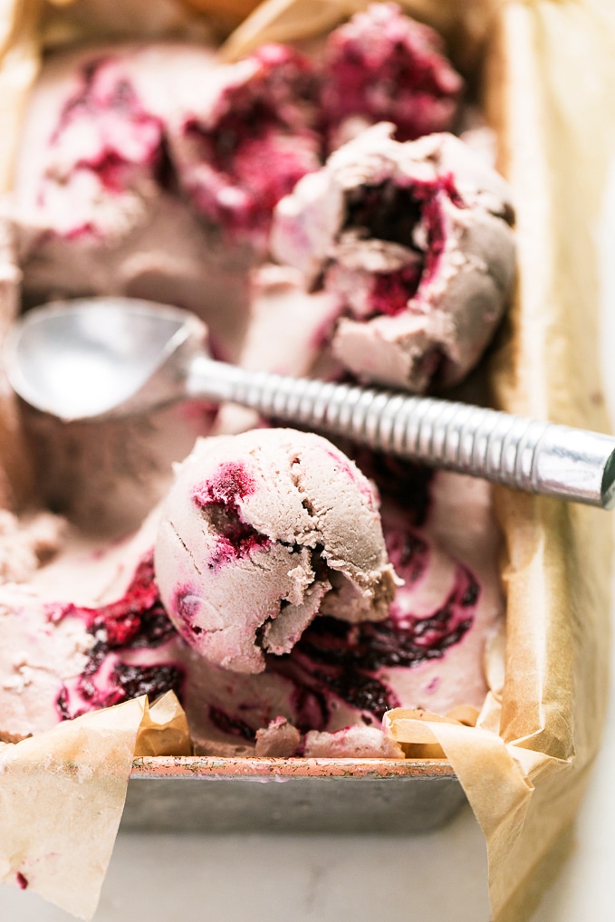 Strawberry Ice Cream with Berry Swirl | Vegan, No-Churn