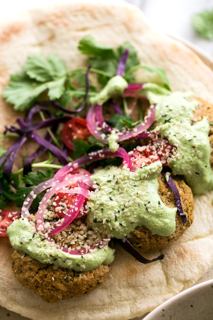Herbed Cauliflower Patty Wraps with Green Tzatziki Blissful Basil