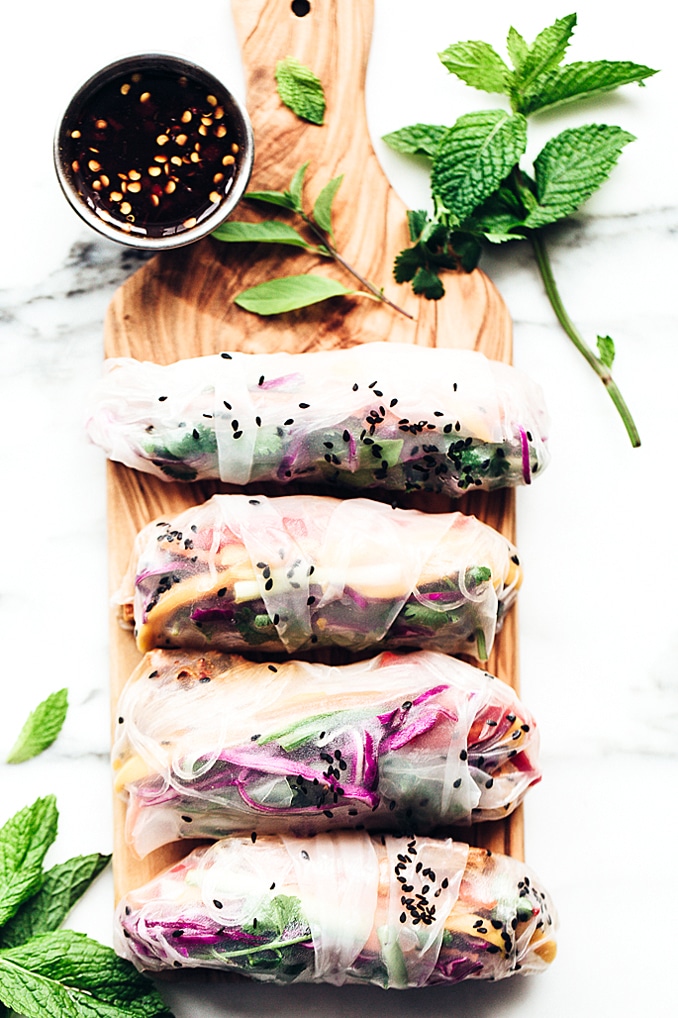 Rainbow Summer Rolls with ChileGarlic Tofu Blissful Basil