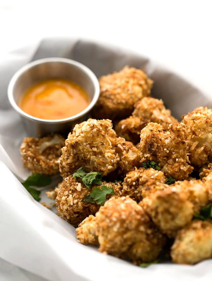 Crispy Coconut Cauliflower with Spicy Chili-Mango Sauce | Vegan, Gluten-Free