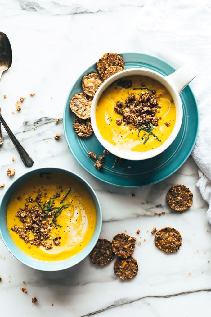 Roasted Pumpkin Apple Bisque with Pecan Crumble - Blissful Basil