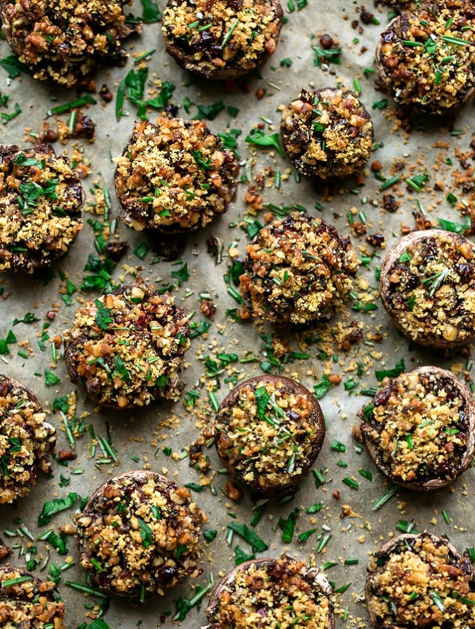 Vegan Walnut, Sage & Cranberry Stuffed Holiday Mushrooms