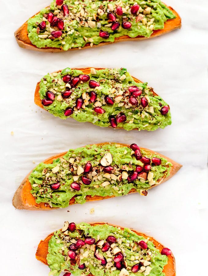 Festive Avocado-Pomegranate Sweet Potato Toast