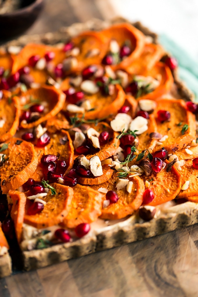 Savory Vegan Goat Cheese Sweet Potato And Hazelnut Holiday Tart Blissful Basil