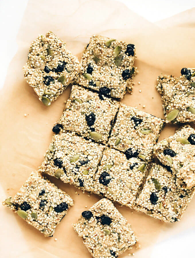 Chewy Vegan Blueberry Millet-Quinoa Snack Bars