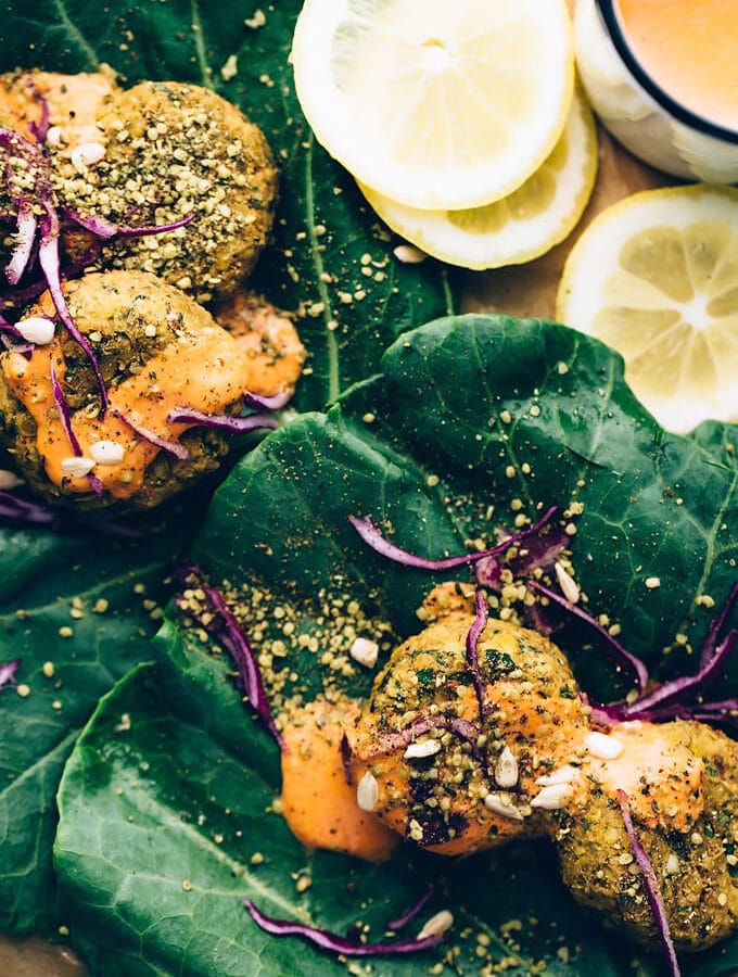 Spicy Vegan Sunflower-Lentil Falafel with Spicy Tomato Aioli