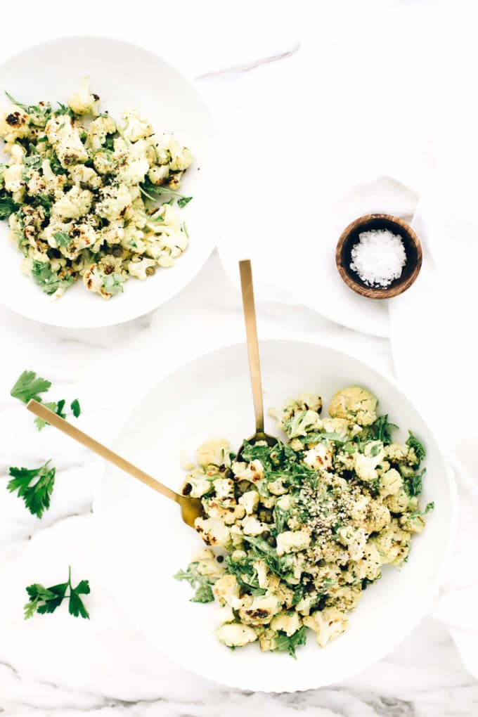 Vegan Roasted Cauliflower Green Goddess Salad