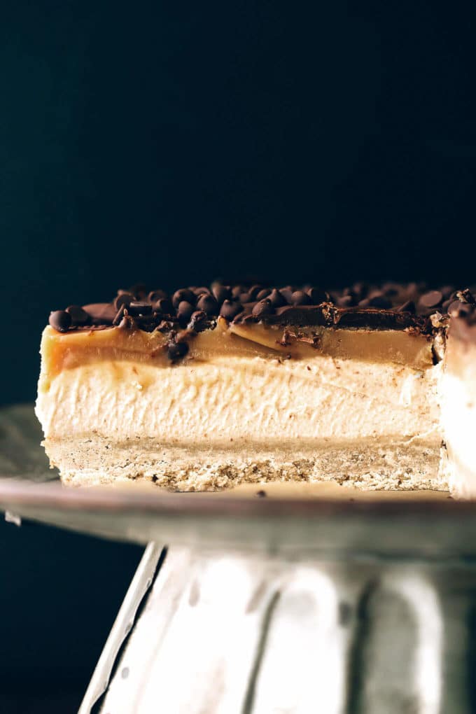 Vegan Peanut Butter Caramel Chocolate Cheesecake