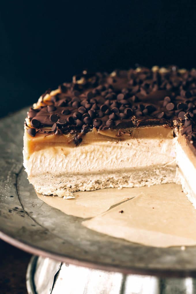 Vegan Peanut Butter Caramel Chocolate Cheesecake