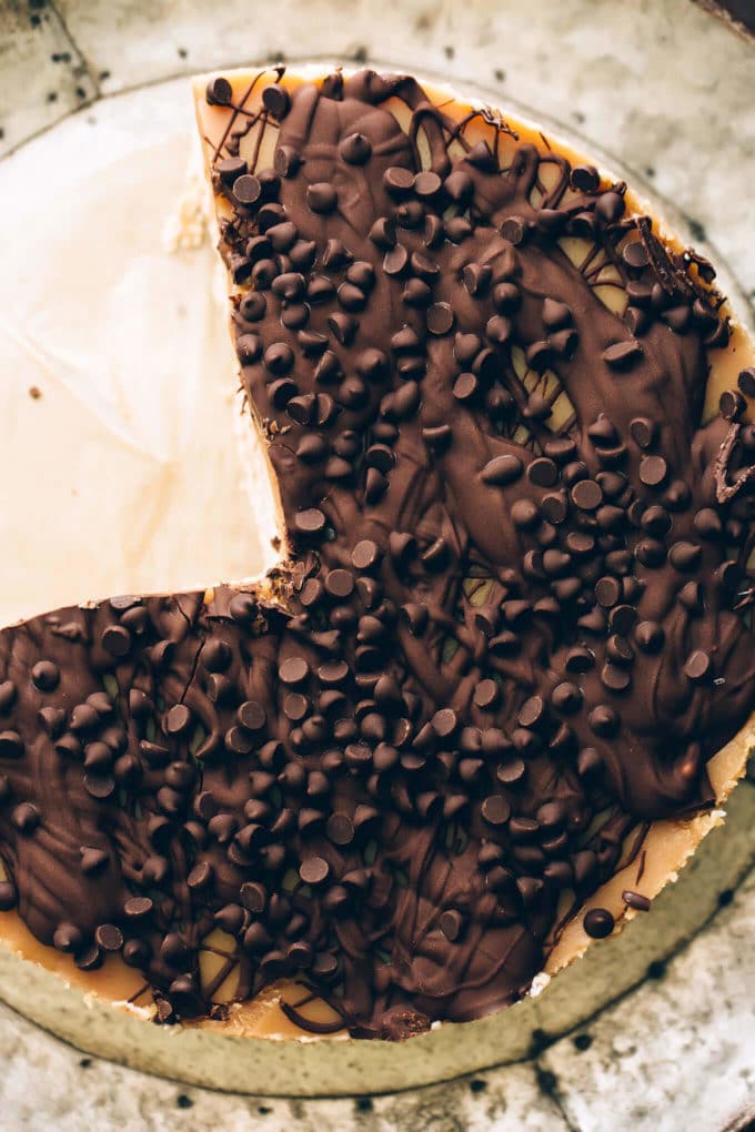 Vegan Peanut Butter Caramel Chocolate Cheesecake