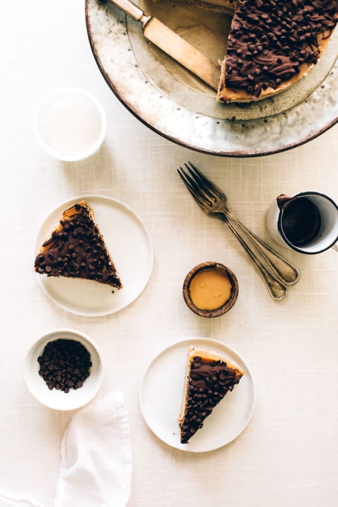 Vegan Peanut Butter Caramel Chocolate Cheesecake