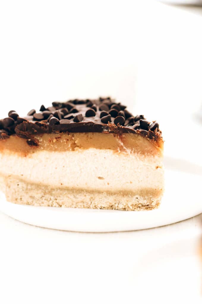 Vegan Peanut Butter Caramel Chocolate Cheesecake