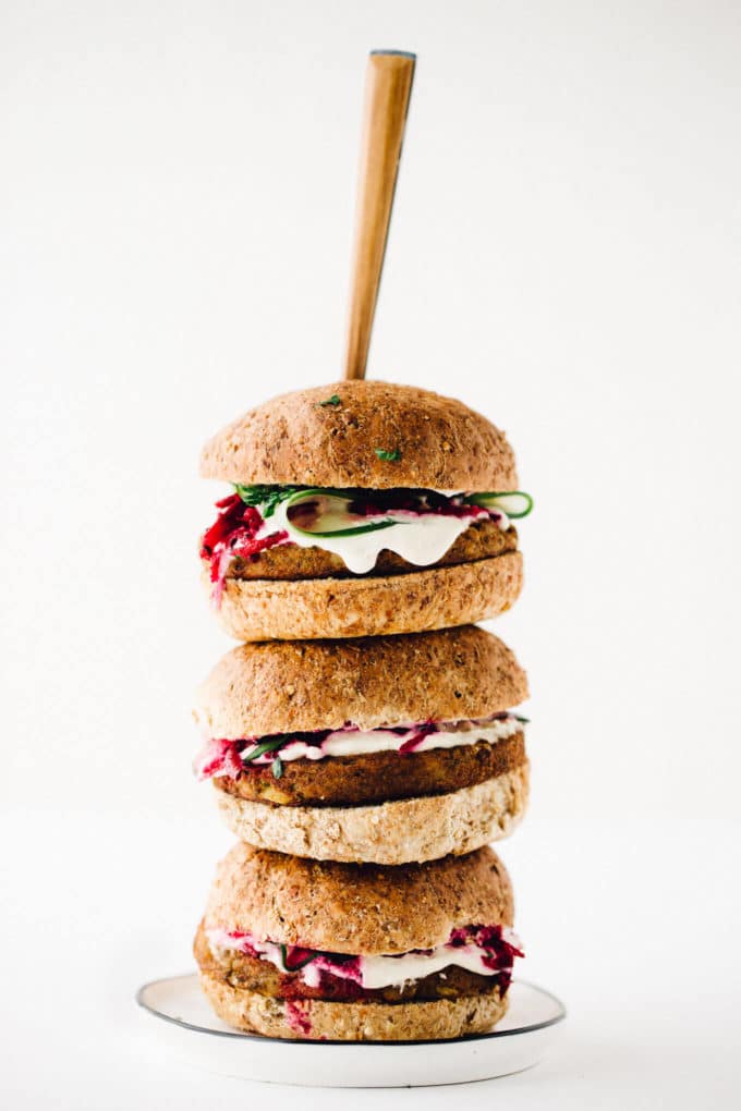 Vegan Power Burger with Beet Slaw + Horseradish Sauce