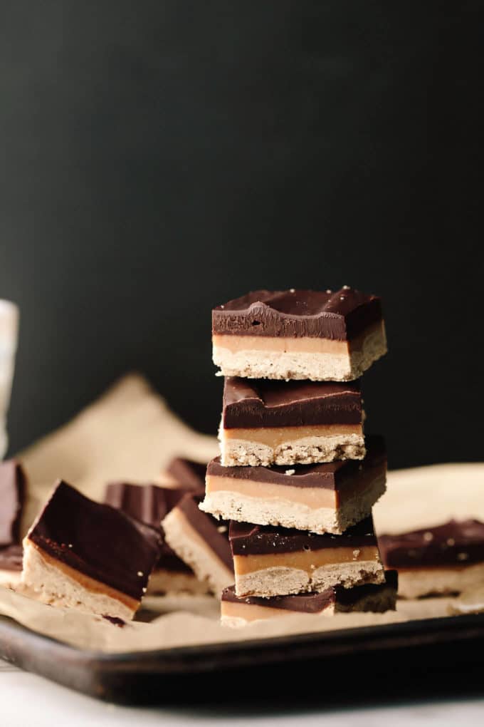 Vegan GF Peanut Butter Chocolate Ganache Shortbread Bars