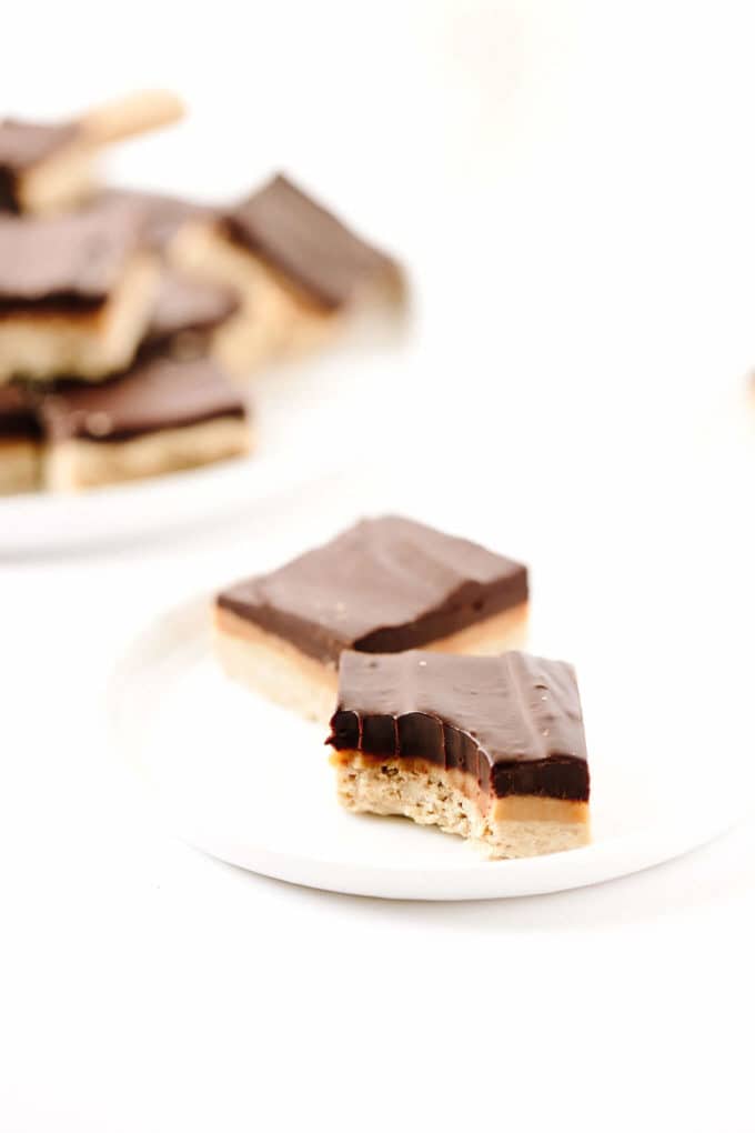 Vegan GF Peanut Butter Chocolate Ganache Shortbread Bars