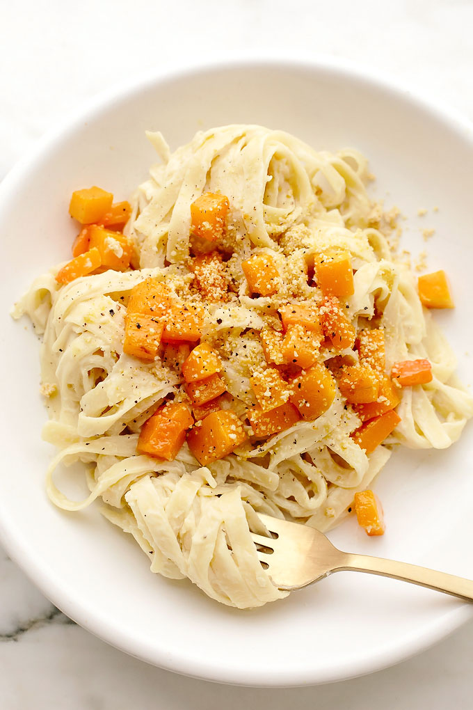 Vegan Roasted Butternut Squash Fettuccine Alfredo