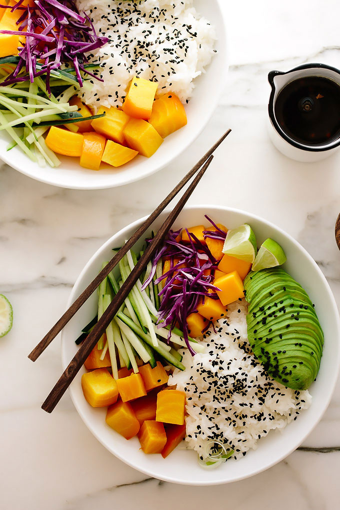 Beet + Mango Rice Bowls with Sesame Ginger Vinaigrette