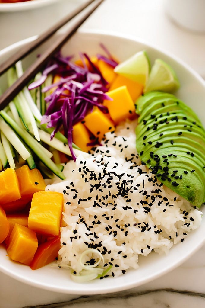 Beet + Mango Rice Bowls with Sesame Ginger Vinaigrette