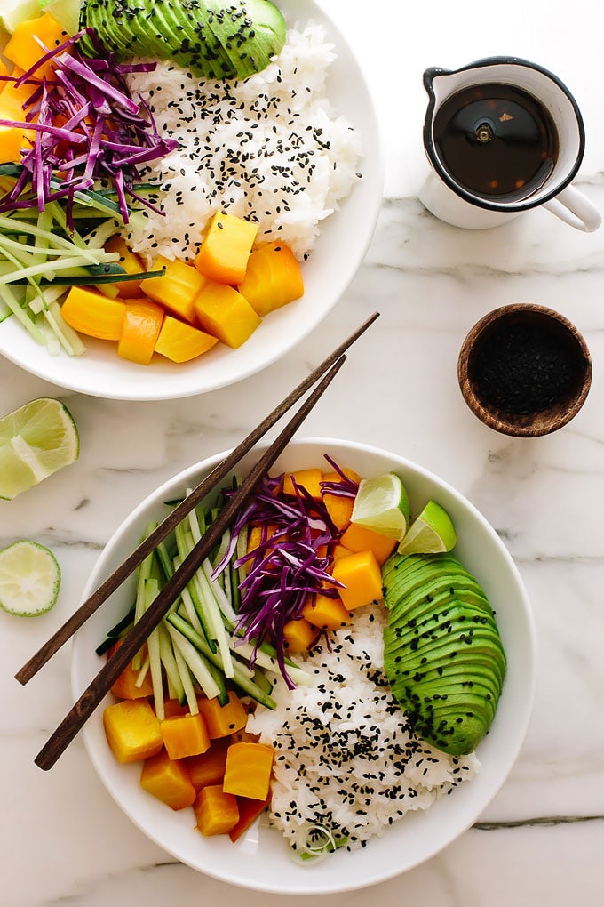 Beet + Mango Rice Bowls with Sesame Ginger Vinaigrette