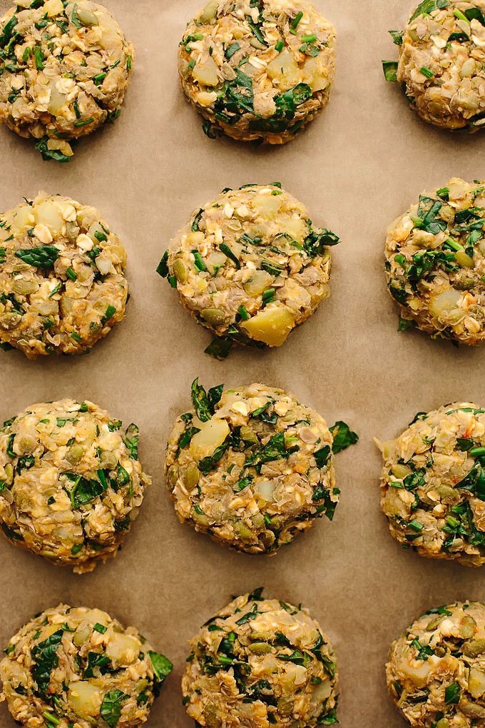 Vegan Potato Lentil Cakes with Chive Cream