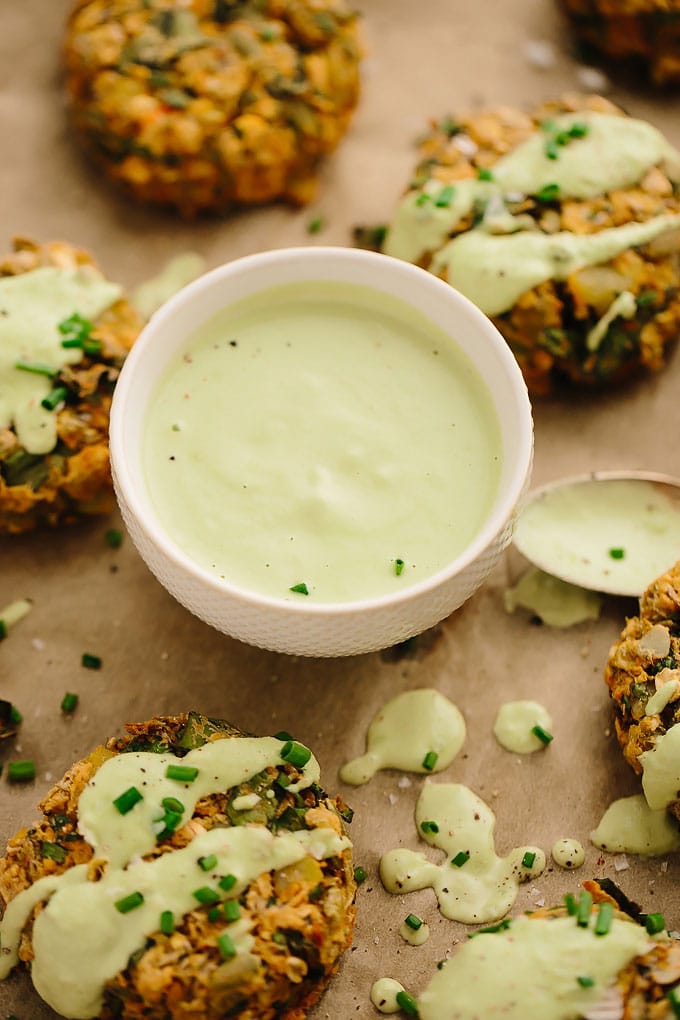 Vegan Potato Lentil Cakes with Chive Cream