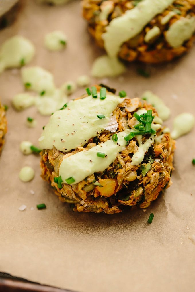 Vegan Potato Lentil Cakes with Chive Cream