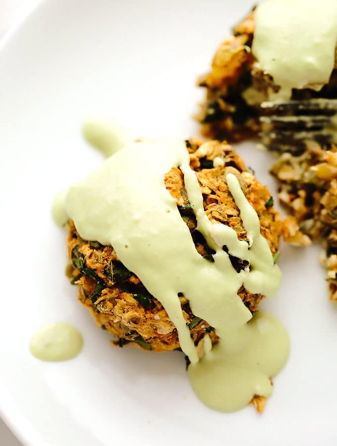 Vegan Potato Lentil Cakes with Chive Cream