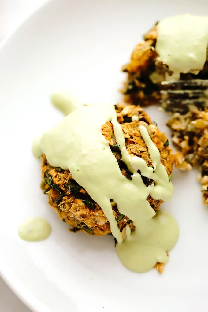 Vegan Potato Lentil Cakes with Chive Cream