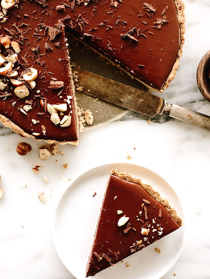 Vegan Triple Chocolate Mousse Tart with Hazelnut Crust